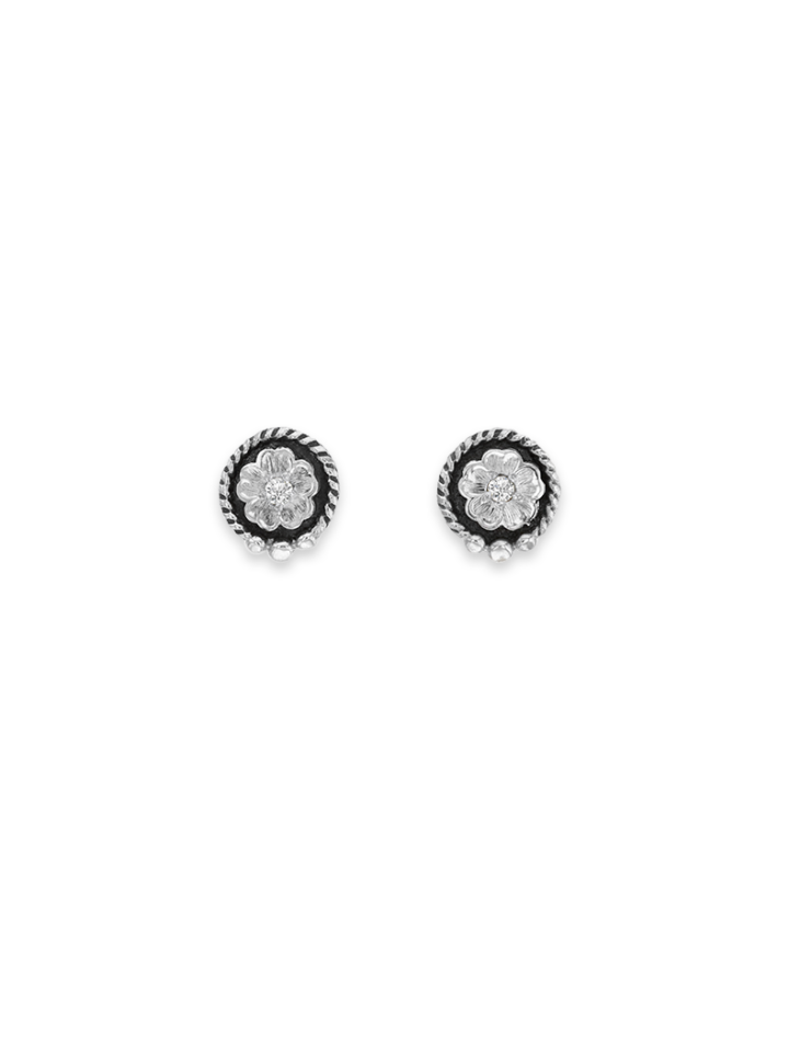 ER091-CC Silver Flower Earrings in Crystal Clear Product Image