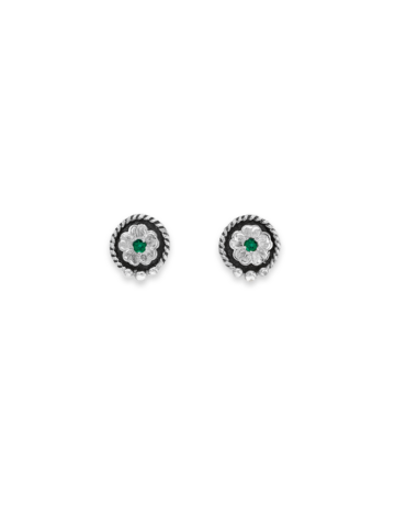 ER091-EG Silver Flower Earrings in Emerald Green Product Image