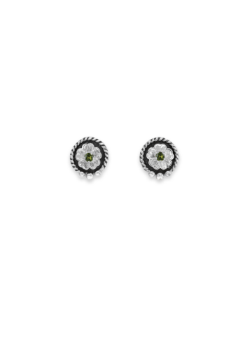 ER091-PG Silver Flower Earrings in Peridot Green Product Image