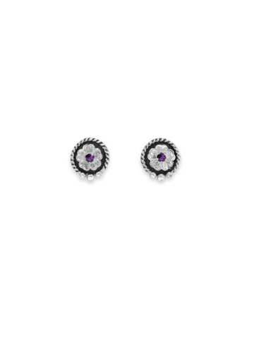 ER091-PP Silver Flower Earrings in Purple Amethyst Product Image