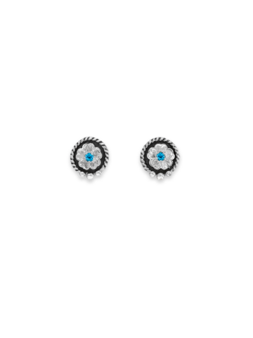 RRER041 Silver Flower Earrings with Blue Topaz Product Image