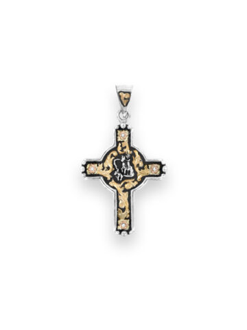 PNX010CR-CC Rodeo Event Cross Pendant Calf Roper with Crystal Clear CZ Product Image