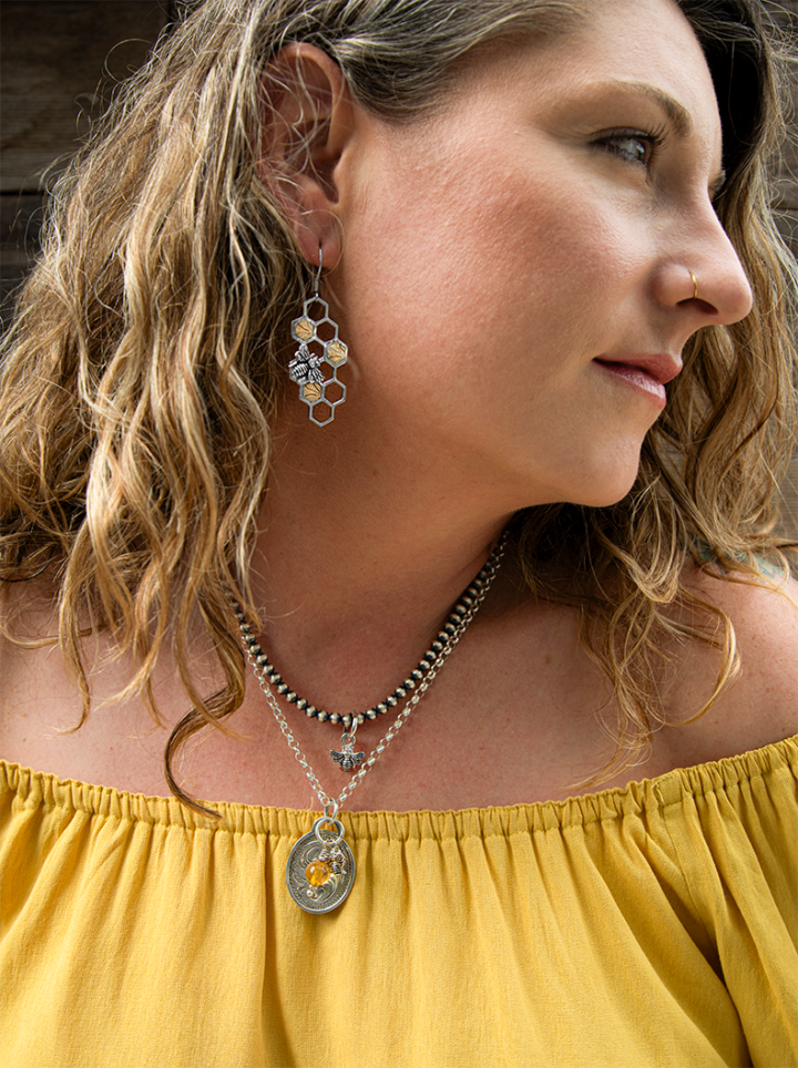 Honey Bee Set with Layered Bee Pendant and Charm