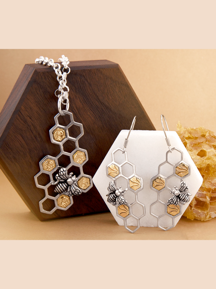 Honeycomb Earrings and Pendant