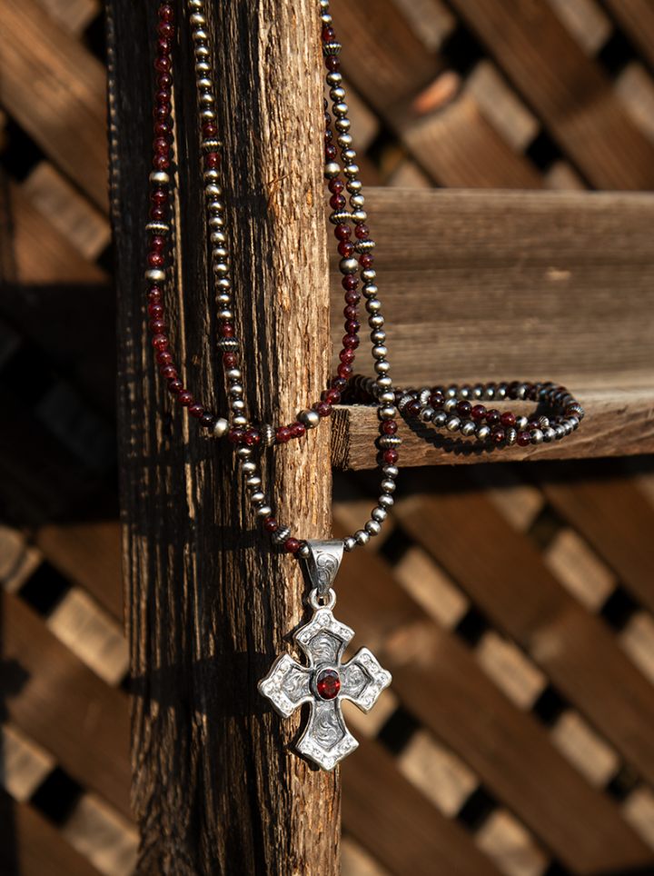 Garnet Cross and Bead Set