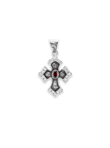 PNX050 Garnet & Crystal Silver Cross Pendant Product Image