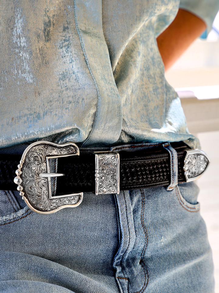 Three Piece Vintage Engraved 3 Piece Buckle