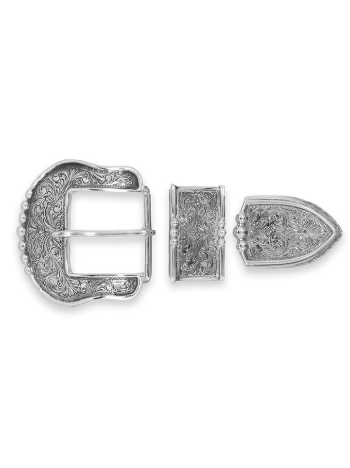 3PBK02 Vintage Engraved Silver Ranger Buckle Set