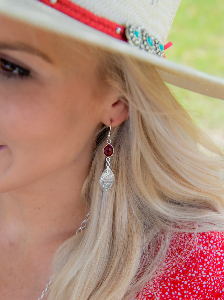 Drop Birthstone earrings on model