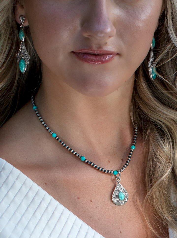 Amazonite navajo beaded set on model