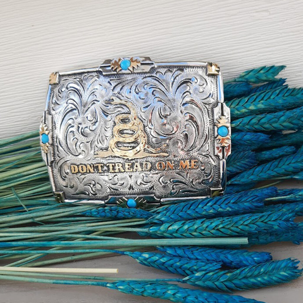 Belt Buckles, Don't Tread on Me Belt Buckle with Turquoise Stones