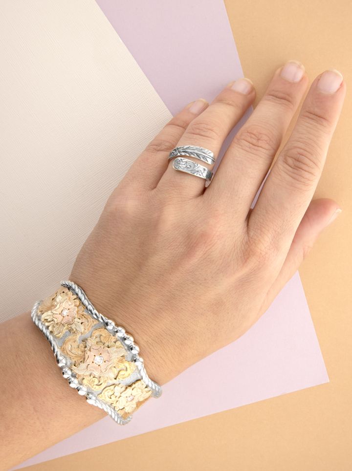 Silver Cuff Bracelet on model