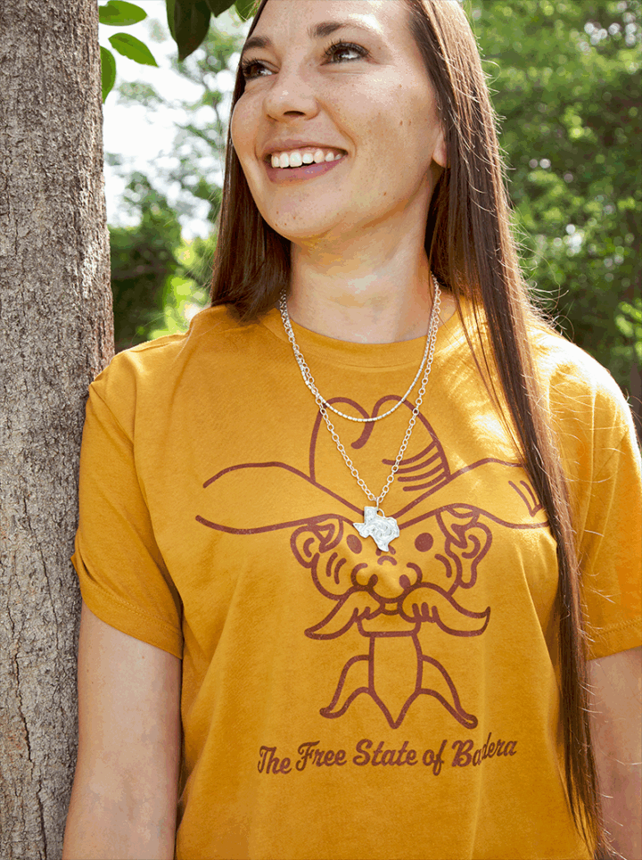 PN118 Bright Engraved Texas Pendant on Model