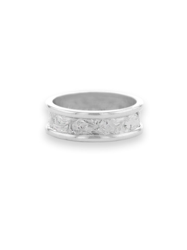 R086 Silver Engraved Narrow Banded Ring Product Image