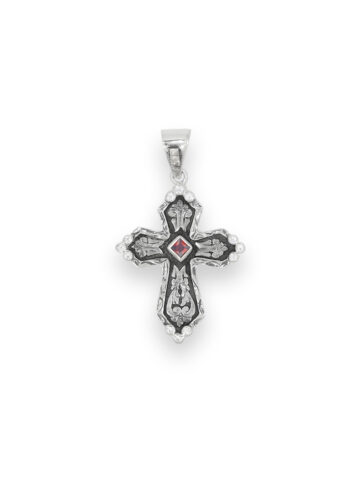 RRP019-GR RimRock™ Petite Silver Cross Pendant with Garnet Red