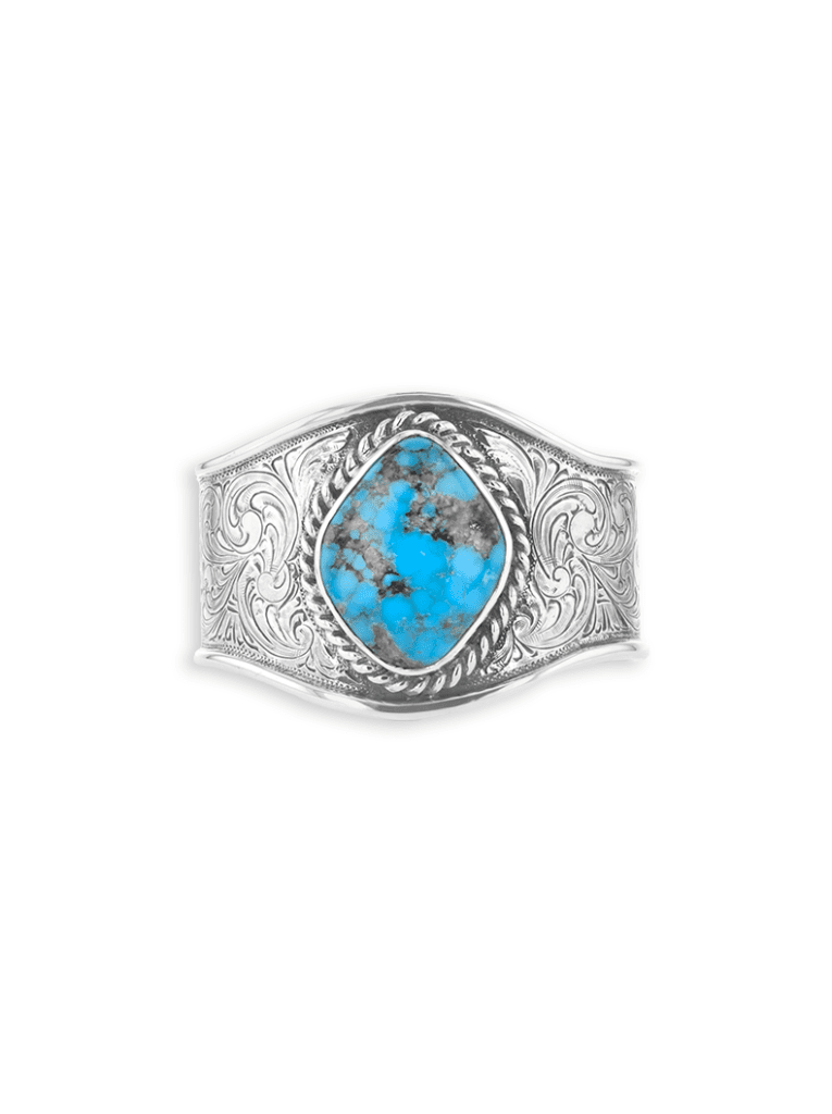 Real Turquoise Blue Stone Cuff Bracelet | Hyo Silver