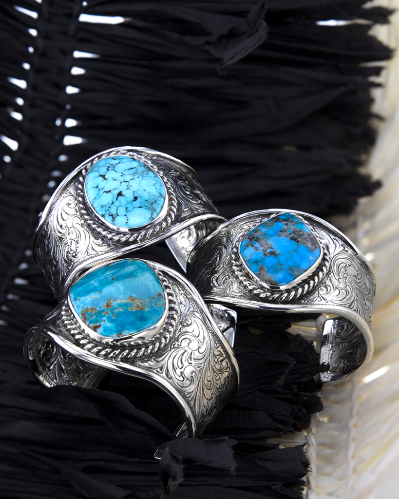 Turquoise Bracelets with Engraved Sterling Silver