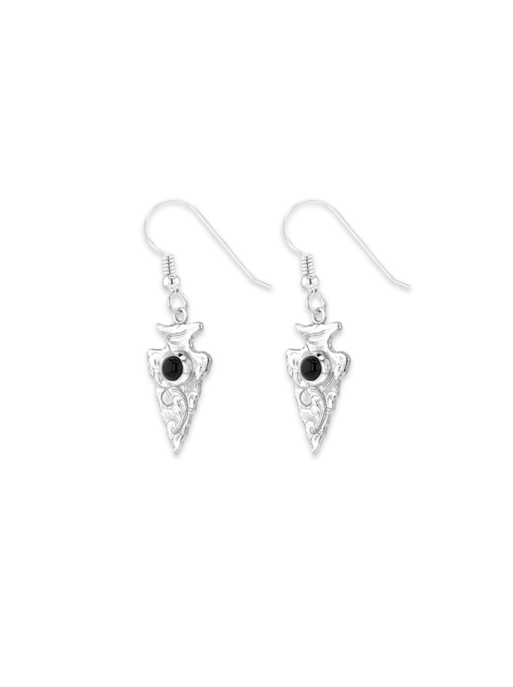 RRER069-BO Engraved Arrowhead Earrings with Black Onyx