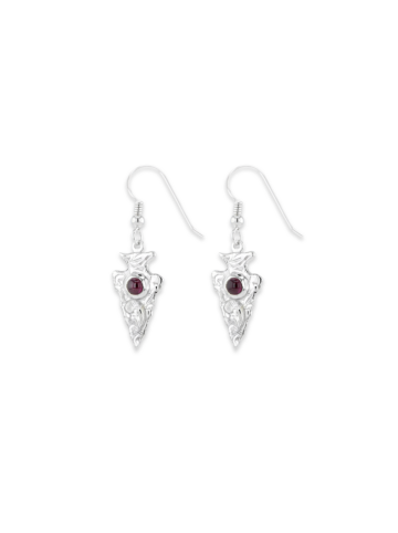 RRER069-GR Engraved Arrowhead Earrings with Garnet Red