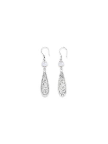 RRER060 Pearl & Engraved Scroll Drop Earrings