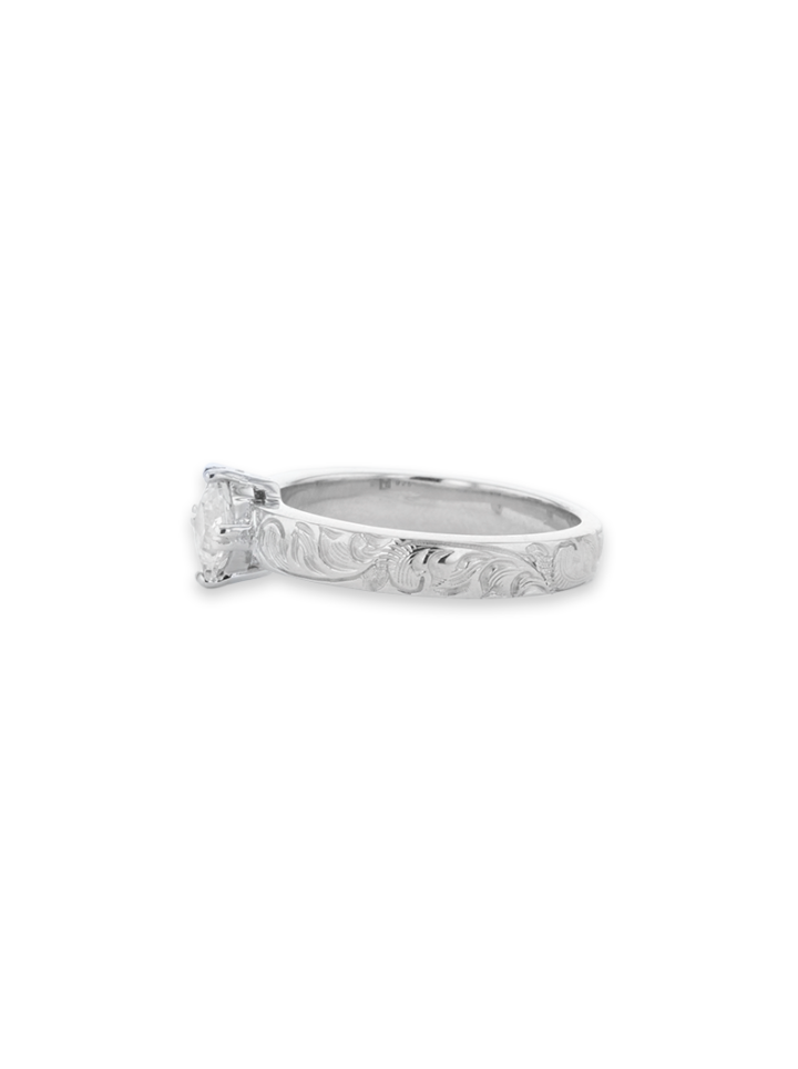 R087 Petite Silver Solitaire Ring Side View Product Image