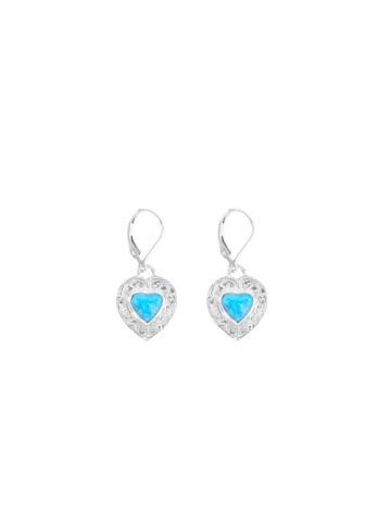 RRER072 Turquoise Dangling Silver Hearts Earrings