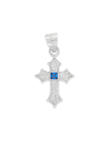 RRP072 Bright Silver Cross with London Blue Topaz