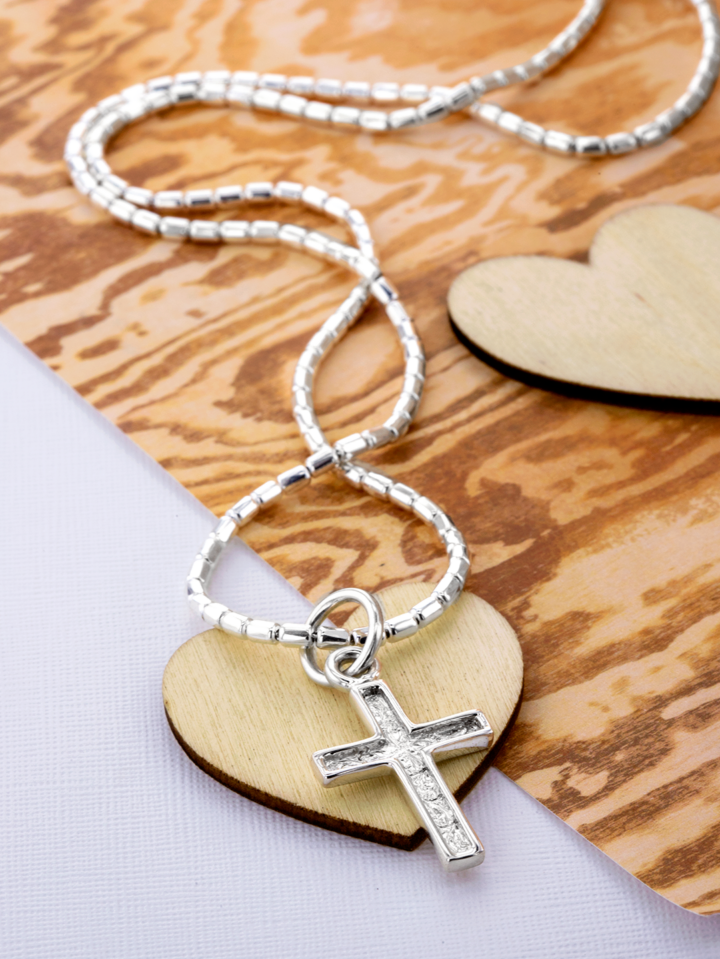 Petite Rhodium Silver Cross Pendant - Image 2