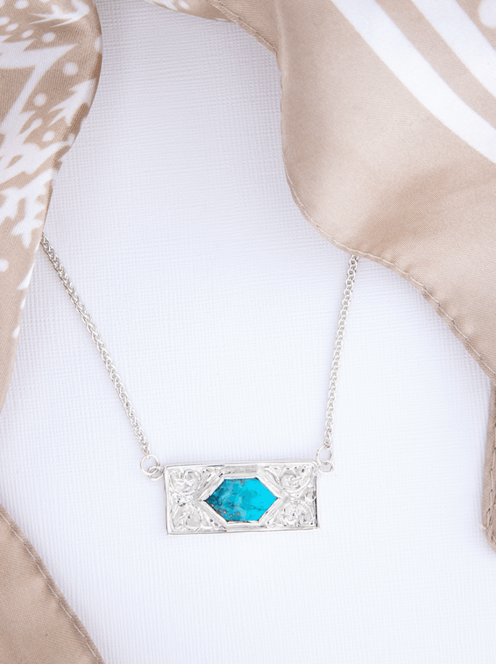 N148 Turquoise Hexagon Necklace