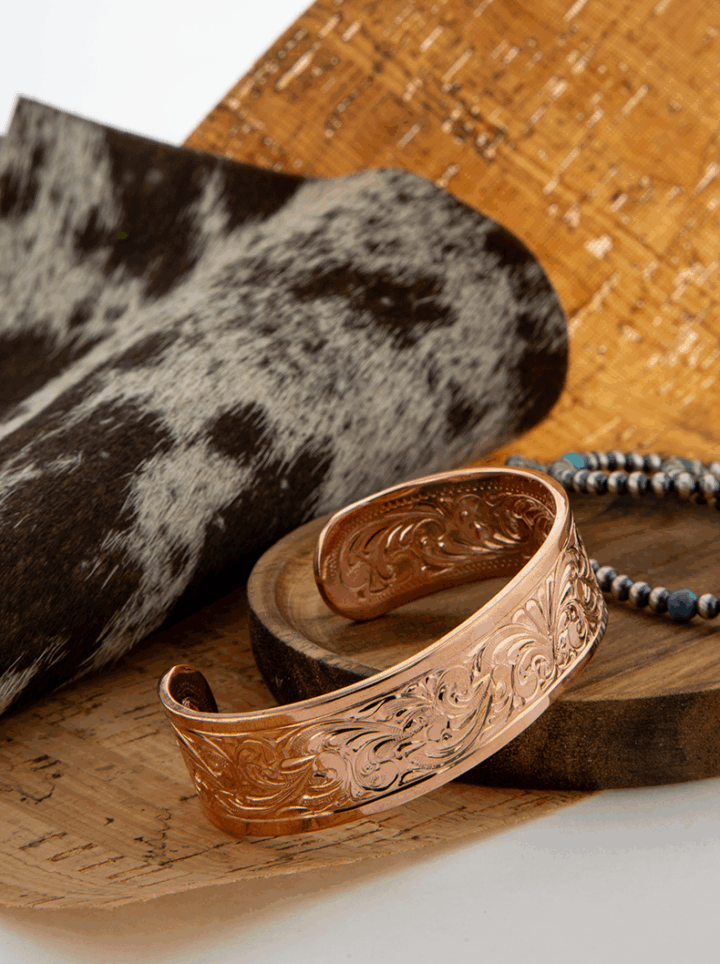BC093 Wide Engraved Copper Energy Cuff