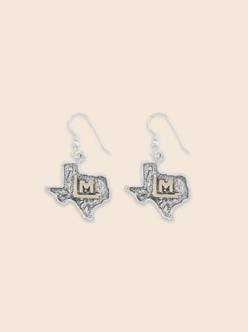 BSE07 Custom Texas Earrings with Vintage Engraved Background and YG Lettering