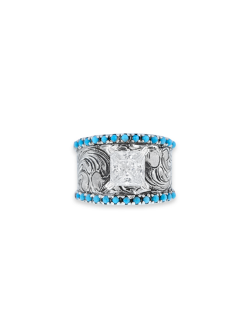RRR030 Vintage Turquoise & Crystal Solitaire Ring Product Image