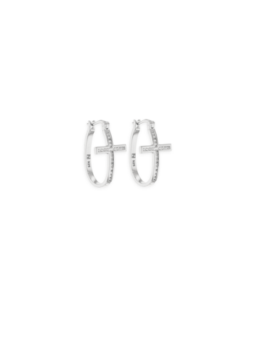ER112 Silver Crystal Cross Hoop Earrings