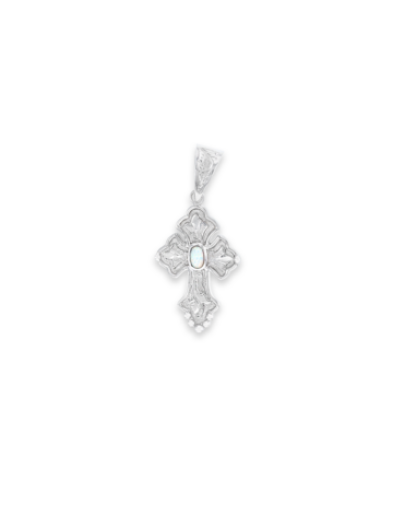 RRP047 Silver & Opal Small Budded Cross Pendant