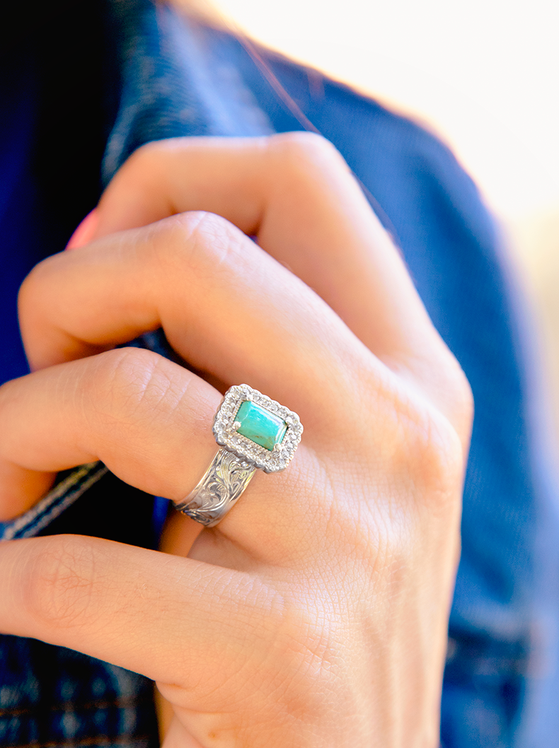 RRR029 Turquoise Halo Ring with Model